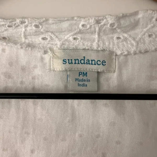 Sundance Jasmine White Eyelet midi Dress tiered asymmetric M petite - Image 5