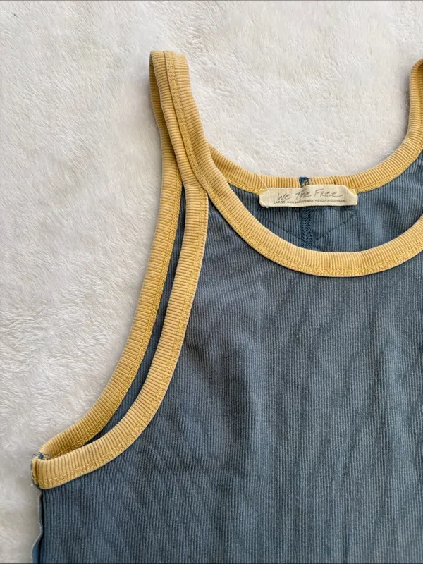 We the Free size large only 1 ringer Blue Tank Top with Yellow Trim - Image 4
