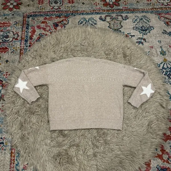 Threaded leaf stars button down cardigan size medium Tan - Image 4