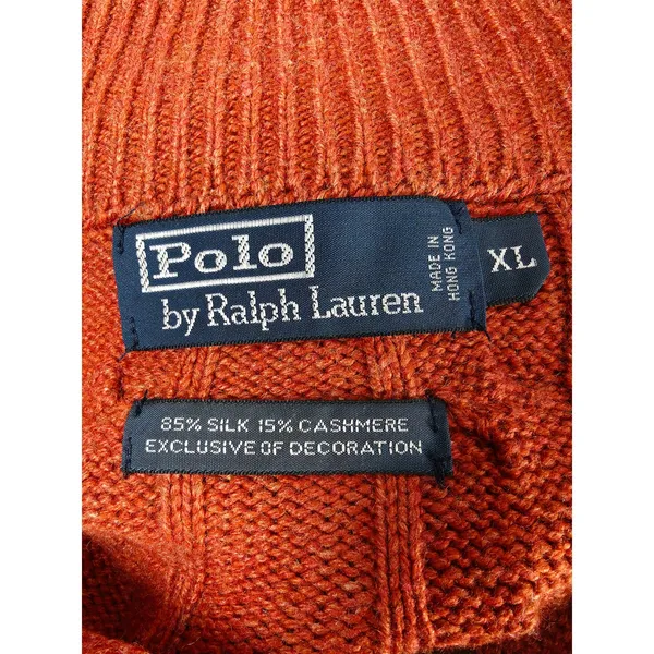 Men’s Polo Ralph Lauren Cable Knit Quarter Zip Orange XL - Image 4