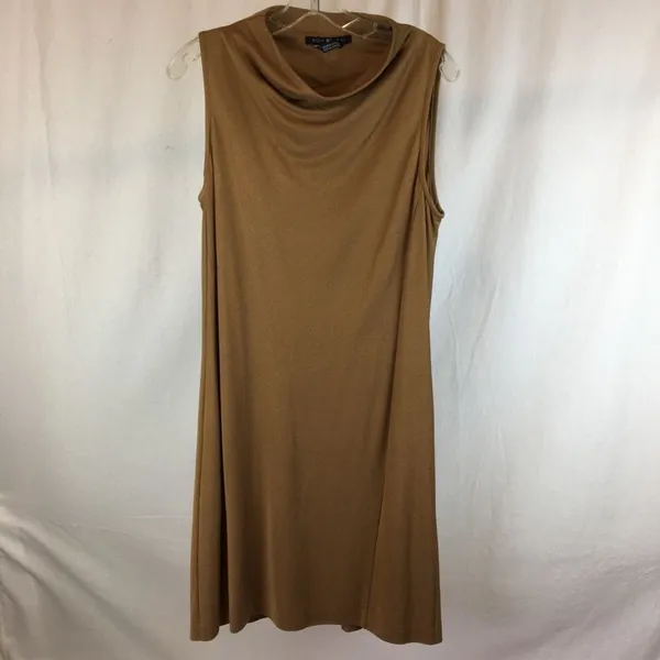 Ron Leal Brown Jersey Sleeveless Drape Cowl Neck Shift Dress 10 - Image 5