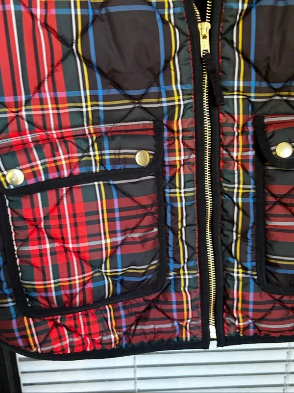 JCrew Women Tartan Plaid Puffer Vest Excursion Red Size S - Image 9