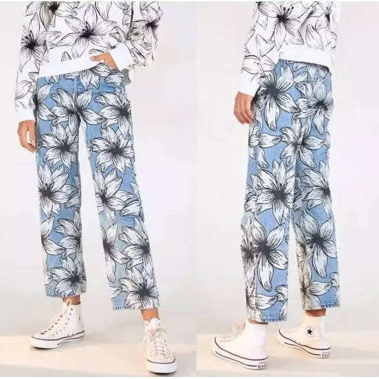 Levis x Farm Rio Ribcage Straight Jeans Womens 24 Blue Tropical Ankle High Rise - Image 2