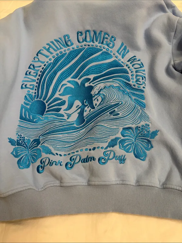 Light Blue Hoodie with Tropical Embroidery - Image 3