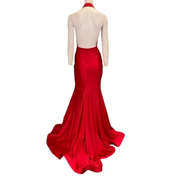Jessica Angel 701 V-neck Halter Open Back Maxi Gown Red Size Small NWT - Image 2