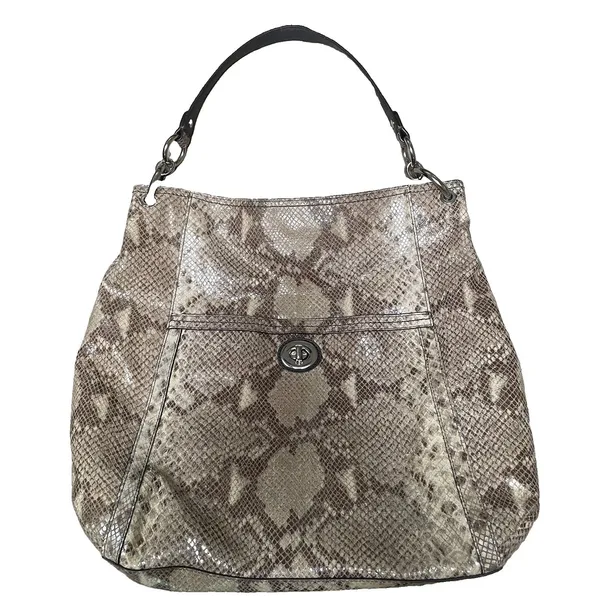 Coach Park Python Snake Print Leather Shoulder Hobo Bag Y2K Style Tan Shiny - Image 2