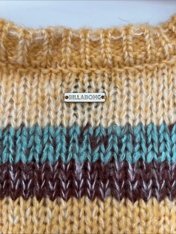 Billabong Striped Crewneck Sweater in Yellow, Brown & Teal - Image 7