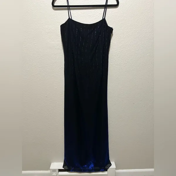 Vintage Betsy & Adam by Jaslene Gown 12P Fits Modern 6 Beaded Maxi Slip Dress - Image 5