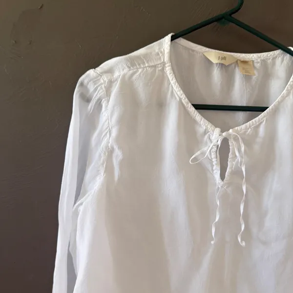 J. Jill White Cottage Fairy Danity Tie Blouse Womens Medium Long Sleeve Boho Top - Image 2