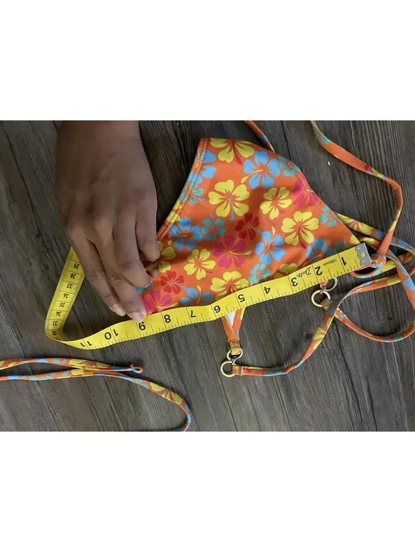Floral Lace-Up Triangle Halter Bikini Orange Swim Set - Image 5