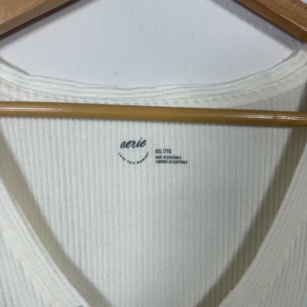 Aerie Women’s Cozy Ribbed Knit Henley in Ivory Size XXL - Image 7