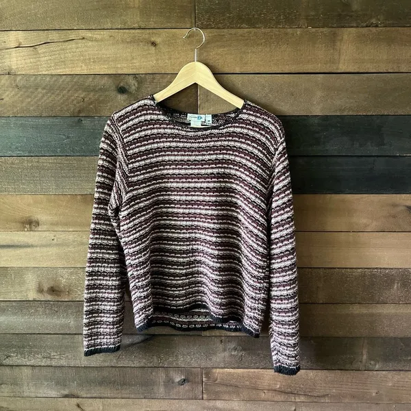 Vintage Paul Harris Designs Textured Maroon Stripe Knit Sweater Size M - Image 7