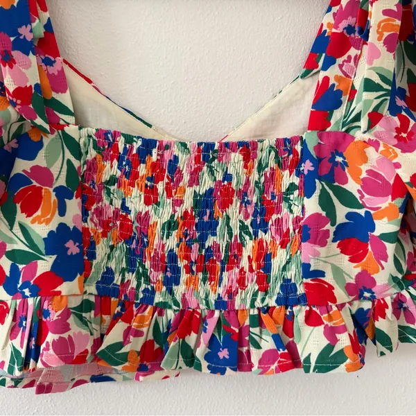 FORE Vibrant Floral Puff Sleeve Indie Peplum Fairycore Crop Top size medium - Image 5