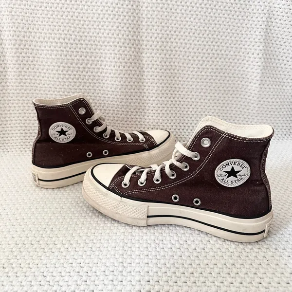 Converse Chocolate Brown Canvas High Top Platform Lace Up Sneakers 6 - Image 6