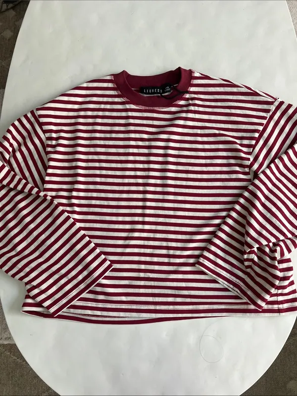 LIONESS Bloom Long Sleeve Top in Wine Stripe Red White XXS (Oversized) $69 - Image 3