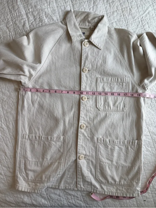 UNIQLO Utility Denim Jacket Chore Off White XS Unisex Cotton Linen - Image 7