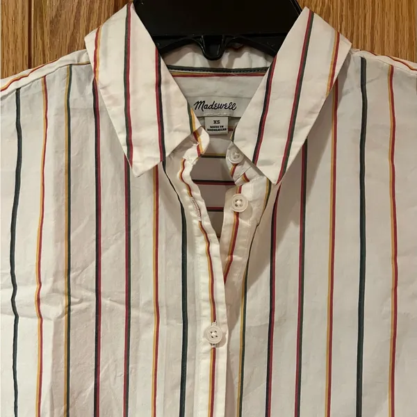 Madewell Slightly Oversized‎ Cotton Central Shirt in Sadie Stripe Multistripe XS - Image 6