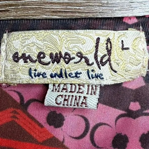 One World Tunic Top Pink Large‎ Boho Geometric Print Casual Summer Festival - Image 3