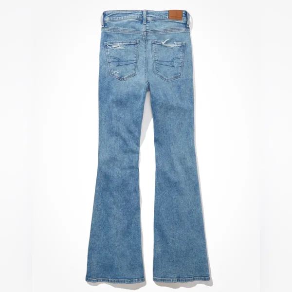 American Eagle Outfitters Light Blue Distressed Flare Jeans High Waisted - Image 4