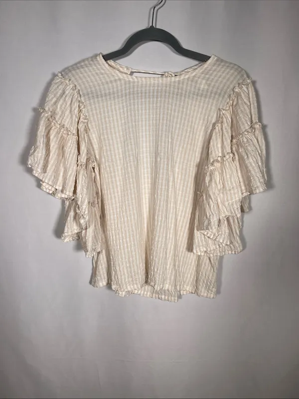 Anthropologie Pilcro Womens Sybil Ruffle Sleeve Blouse Cream Xs - Image 2