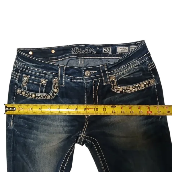 Miss Me Y2K style pearl and rhinestone studded midrise bootcut jeans size 28 - Image 6