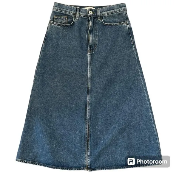 COS Denim A Line Midi Skirt With Front Slit Size 2 - Image 2