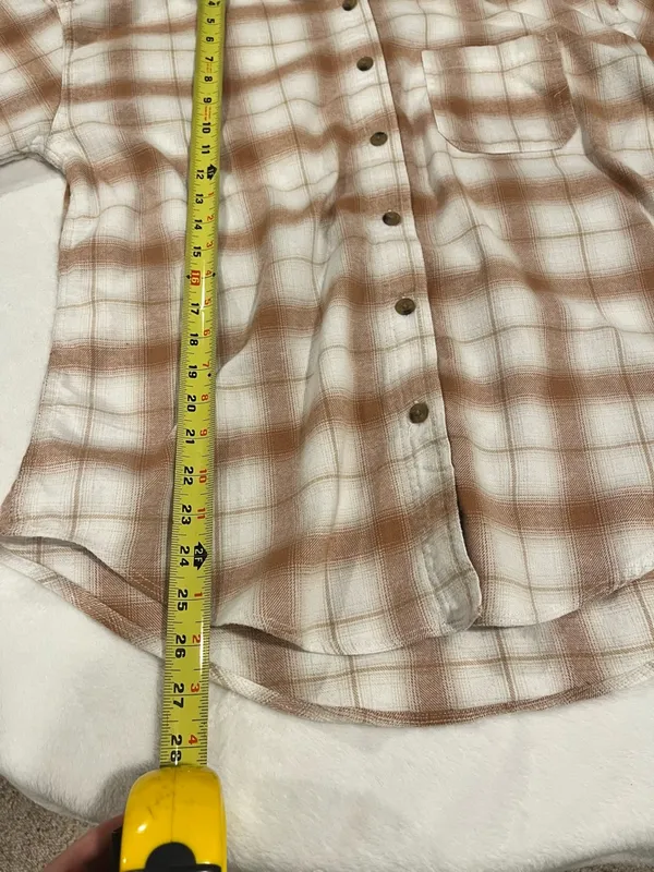 Aeropostale Tan & Cream Plaid Flannel Button Down Shirt - Small - Image 7