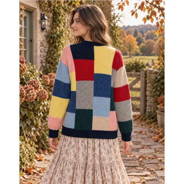 Vintage EVERETT HOLZAPFEL Nashville 100% Wool Colorblock Sweater Knitwear Large - Image 7