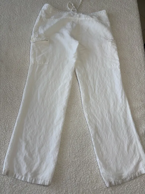 Streetwear Society White Linen Cargo Pants Wide Leg Y2K Drawstring size M - Image 9