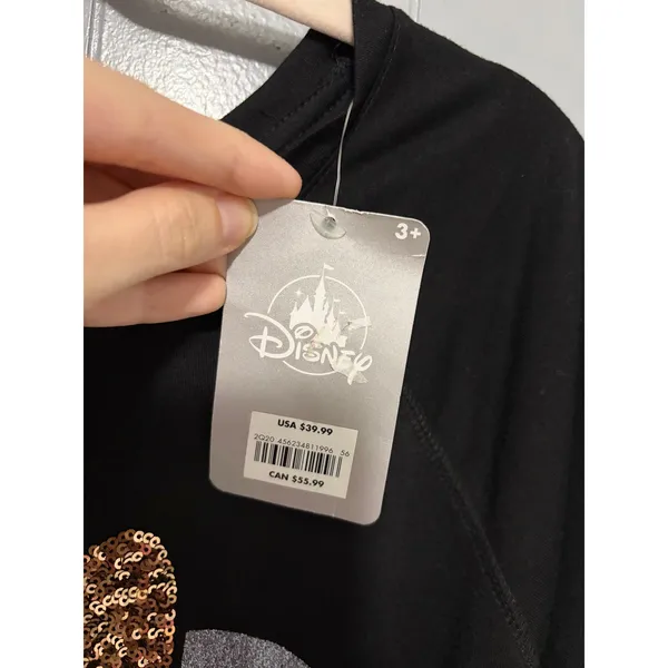 NEW Disney Parks Disneyland Black Minnie Bow Ears Sequin Glitter T-shirt S - Image 3