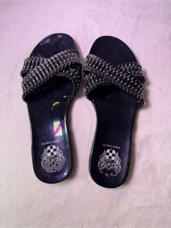 Vince Camuto Black Braided Stud Slide Sandals - Image 8