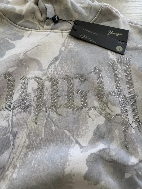 YoungLA Bling Camo Hoodie Grey Spring Hoodie Women’s Size Small Hunting Season - Image 4