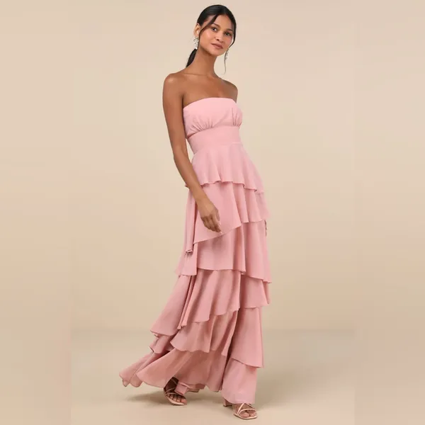 Lulus Gorgeous Essence Blush Strapless Tiered Maxi Dress - Image 4