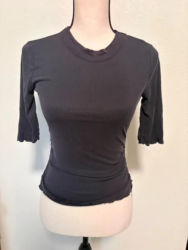 Free People Intimately Charcoal Grey Crew Neck Half Sleeve Ribbed Top XS - Image 2