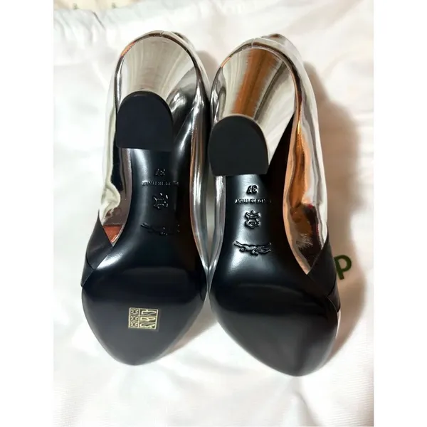 Longchamp Mirror Metallic Silver Logo Heeled Ankle Boot Designer 37 - Image 8