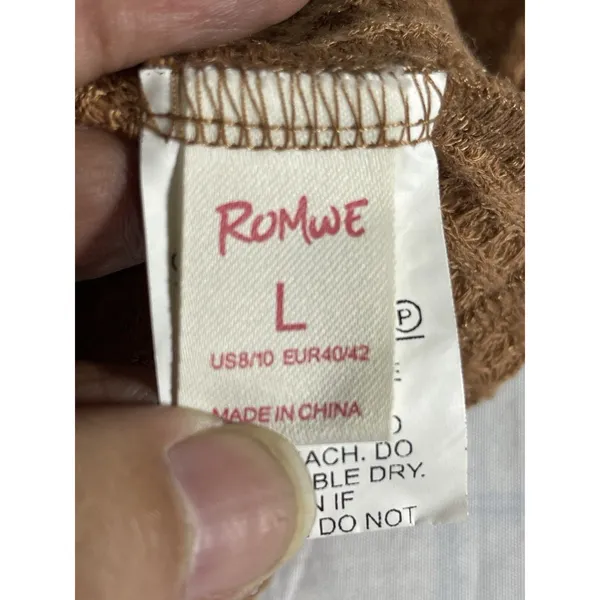 ROMWE Brown Waffle Knit Cropped Cardigan Sweater Women's Size L Large Boho Cozy - Image 7