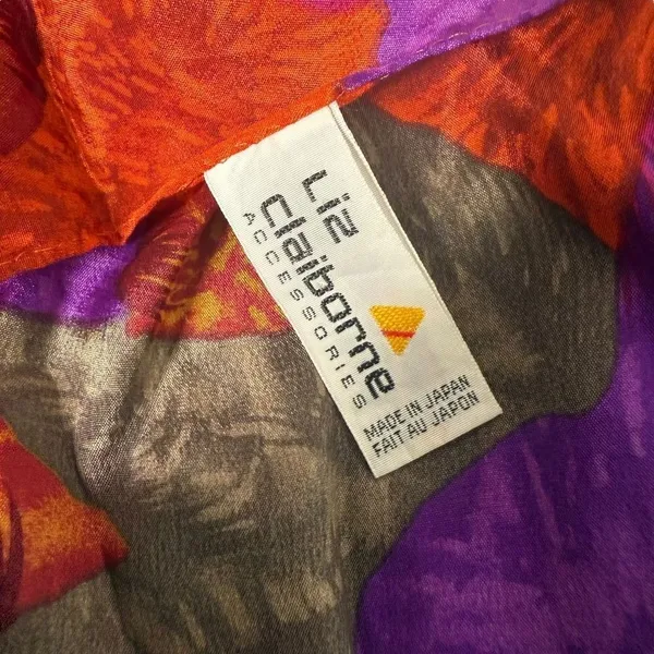 Liz Claiborne Vintage 80s 100% Silk Lightweight Scarf Floral Red Abstract Made in Japan 55" - Image 7