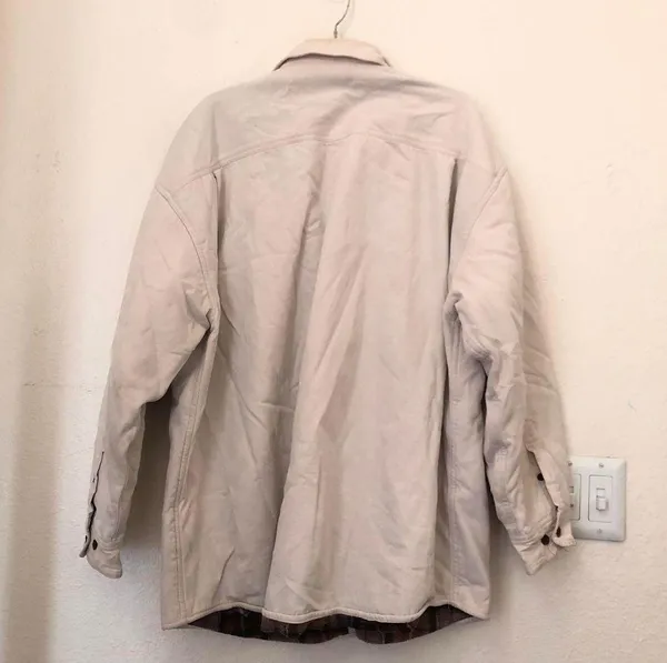 Redhead Chunky plaid fleece lined beige tan cream vintage bomber shacket jacket shirt flannel long sleeve - Image 2