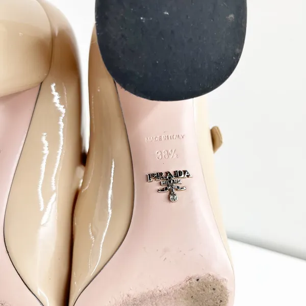 Prada Patent Leather Block Heel Square Toe Mary Jane Pumps Shoes Nude 38.5 - Image 4