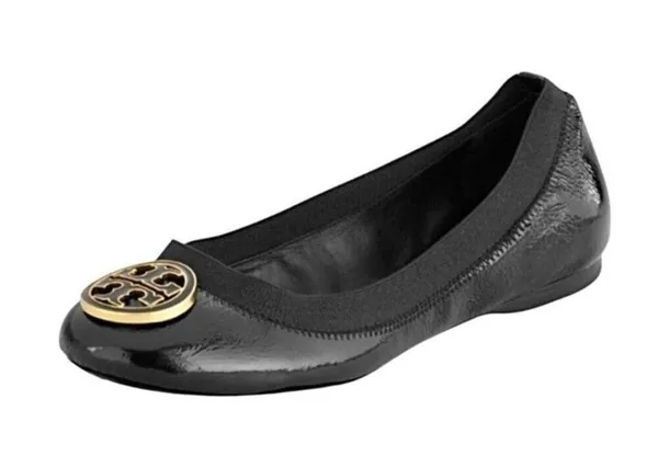 Tory Burch Women’s Size 9 Black Color with Gold Logo Caroline Ballet Flats - Image 3