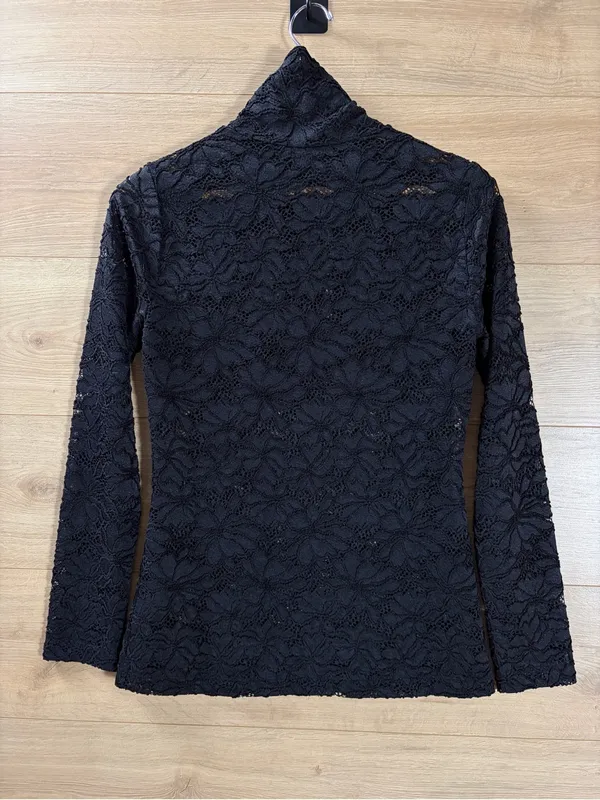 White House | Black Market Black Lace Turtleneck Long-Sleeve Top Small - Image 6