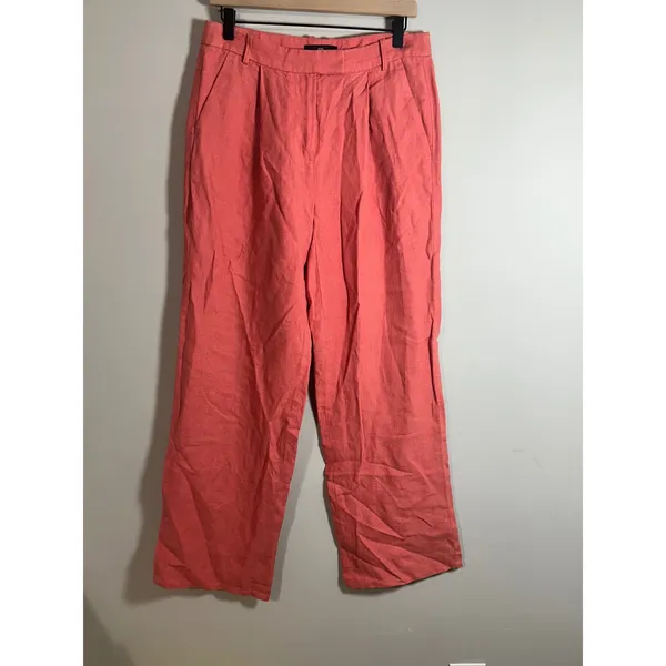 Banana Republic Lina Straight Linen Pant Coral High Rise‎ Relaxed 6 882876-04 - Image 2