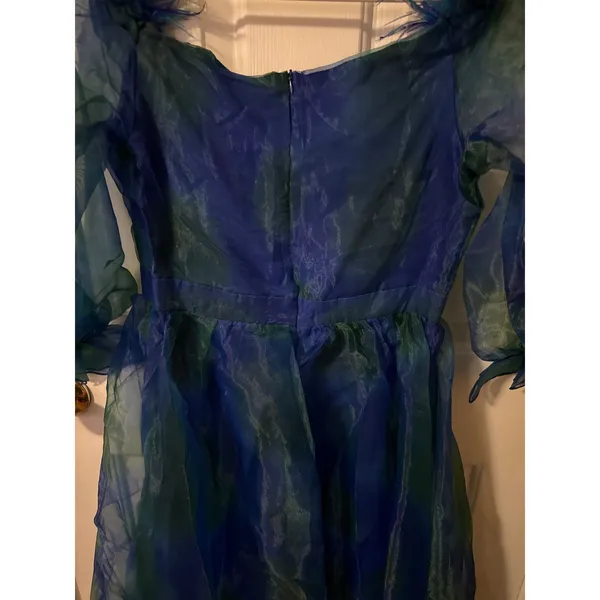 NWT Blue Green‎ Watercolor Organza Maxi Dress Feather fairycore gala mermaid - Image 5
