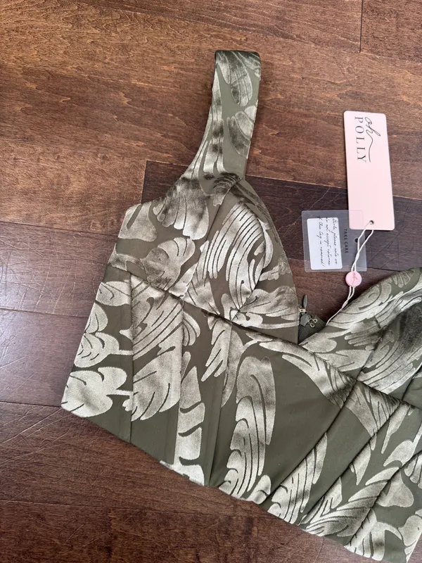 Oh Polly Olive Green Floral Jacquard Crop corset bustier Top - Image 4