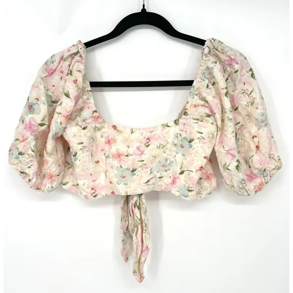 Abercrombie & Fitch Floral Linen Tie-Front Crop Top‎ Small EUC Festival Boho - Image 4