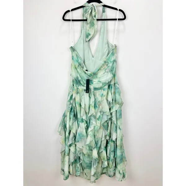 Lulus Febe Teal Green Multi Abstract Halter Ruffled Midi Dress Party XL NWT - Image 7