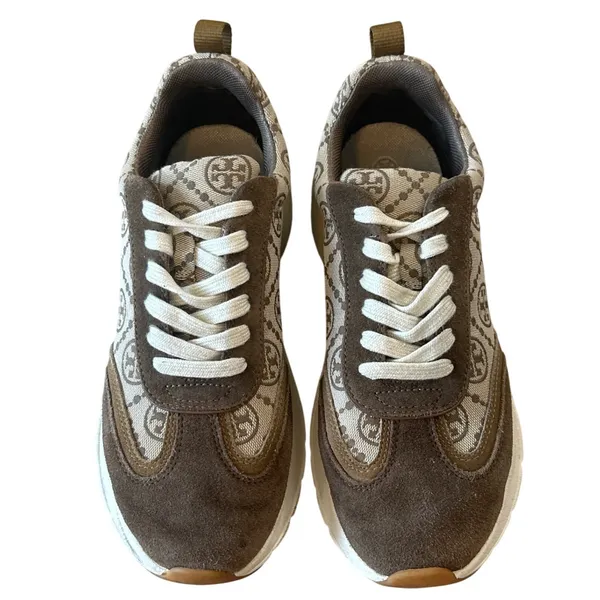 Tory Burch Good Luck T-Monogram Trainer Brown Suede Chunky Sneakers 8.5 - Image 2