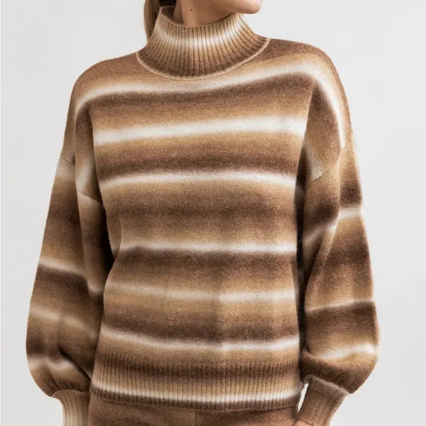 Rhythm Yeni Stripe Knit Oversized Wool Sweater Brown Size XS - Image 3