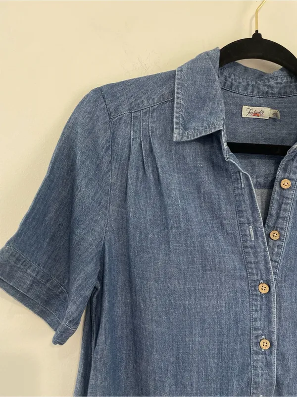 Faherty Hana Chambray Mini Shirtdress Tencel Linen XS Blue - Image 7