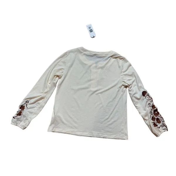 NEW Noracora‎ cream long sleeve blouse with floral embroidered detail sz S - Image 2